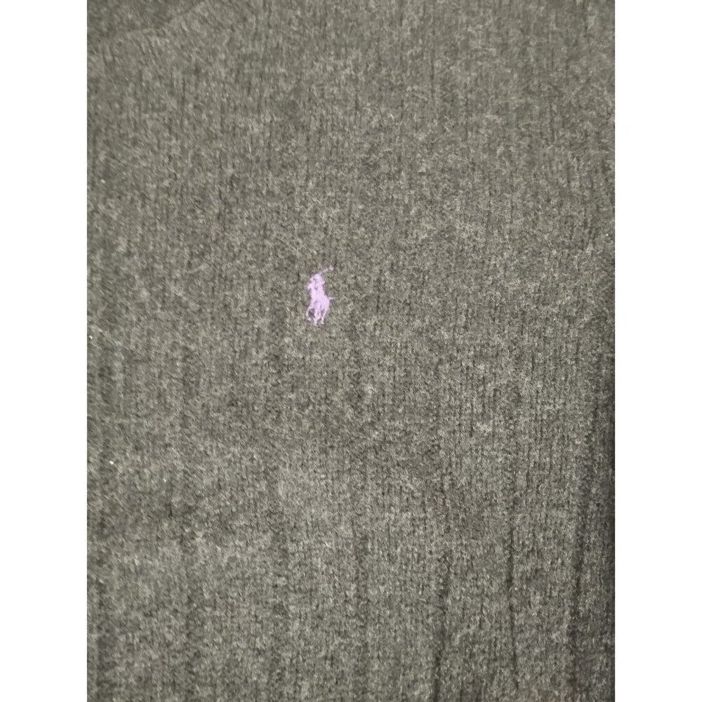 Vintage Polo Ralph Lauren Men M Grey Lambswool Sweater Purple Pony 90s - Picture 2 of 4